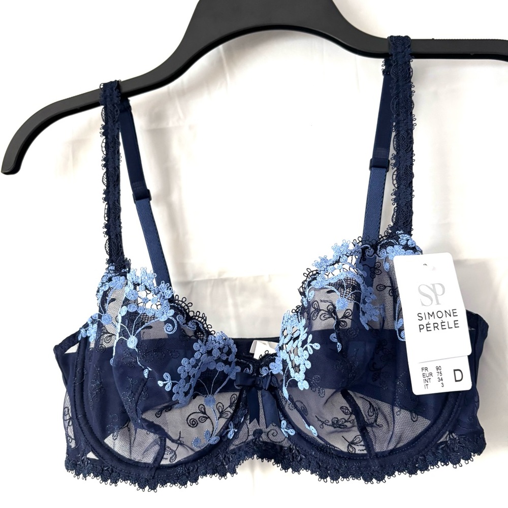NWT Simone Perele Blue Wish Lace Demi Cut Bra SZ 34D - Picture 13 of 13